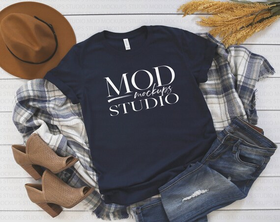 Bella Canvas 3001 Navy T-Shirt Mockup Fall Mockup