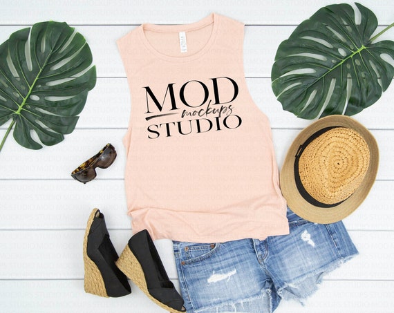 Bella Canvas 8803 Mockup Peach Tank Flat Lay Muscle Bella Canvas 8803 Mockup Peach Tank Flat Lay Muscle