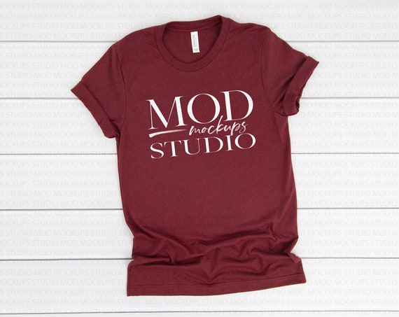 Heather Cardinal Bella Canvas 3001 T-Shirt Mockup Bella