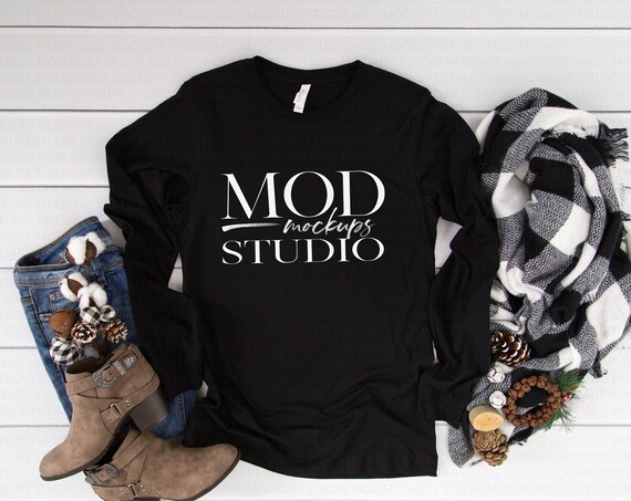 Black Bella Canvas 3501 Long Sleeve Mockup Holiday Black Bella Canvas 3501 Long Sleeve Mockup Holiday