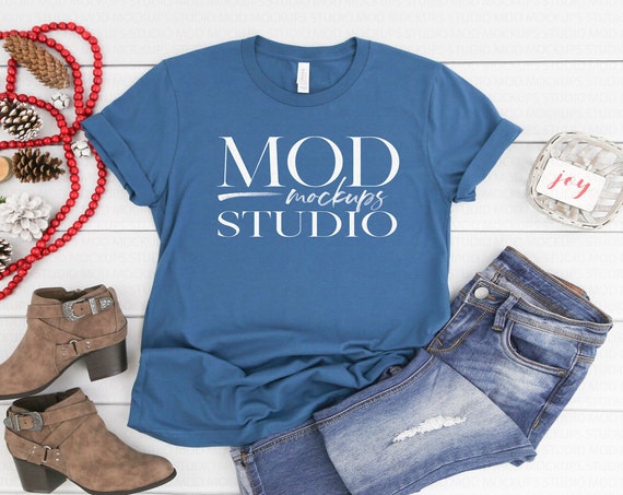 Bella Canvas 3001 Deep Teal T-Shirt Mockup Holiday
