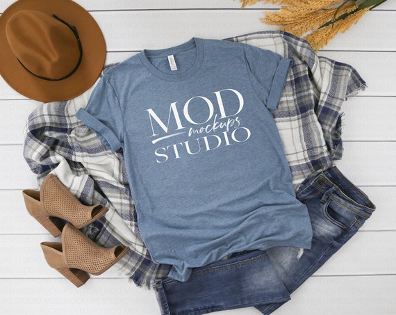 Bella Canvas 3413 Denim Triblend T-Shirt Mockup Fall