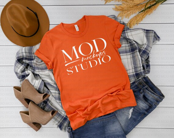 Bella Canvas 3001 Burnt Orange T-Shirt Mockup Fall