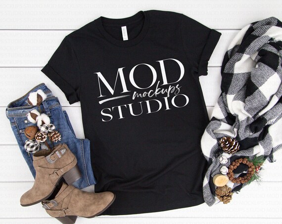 Black Bella Canvas 3001 T-Shirt Mockup Holiday Mockup