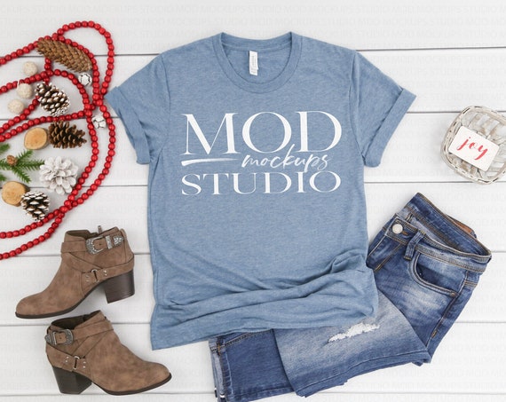 Bella Canvas 3413 Denim Triblend T-Shirt Mockup Holiday