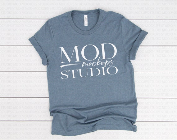 Heather Slate Bella Canvas 3001 T-Shirt Mockup Bella