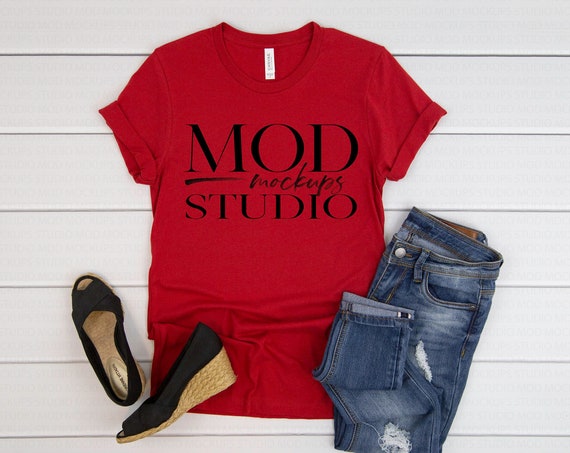 Canvas Red Bella Canvas 3001 Mockup T-Shirt Mockup