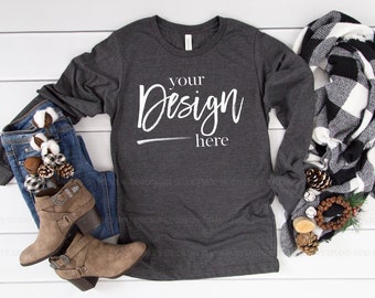 Black Bella Canvas 3501 Long Sleeve Mockup Holiday Mock Up Etsy