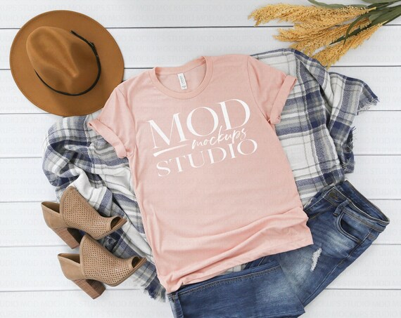 Bella Canvas 3413 Peach Triblend T-Shirt Mockup Fall Bella Canvas 3413 Peach Triblend T-Shirt Mockup Fall