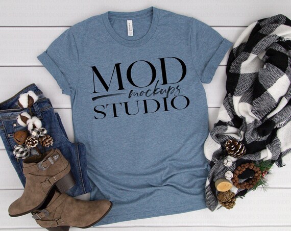 Denim Triblend Canvas 3413 T-Shirt Mockup Holiday Mock Denim Triblend Canvas 3413 T-Shirt Mockup Holiday Mock