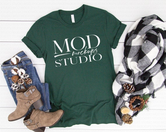 Forest Heather Bella Canvas 3001 T-Shirt Mockup Holiday