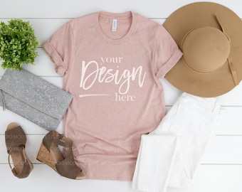 T-Shirt Mockup Bella Canvas 3001 Mockup HEATHER PRISM PEACH Tshirt mockup shirt mockup Flat Lay Mockup Shirt Women Tshirt Mockups Mock-up
