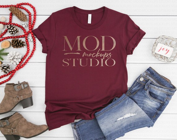 Bella Canvas 3001 Maroon T-Shirt Mockup Holiday Mockup Bella Canvas 3001 Maroon T-Shirt Mockup Holiday Mockup