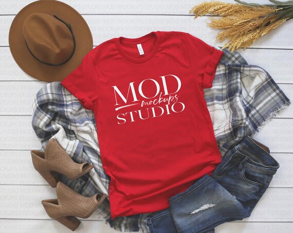 Download Free Bella Canvas 3001 Red T-Shirt Mockup Fall Mockup (PSD) - Best free fashion and apparel ...