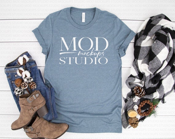 Bella Canvas 3001 Heather Slate T-Shirt Mockup Holiday