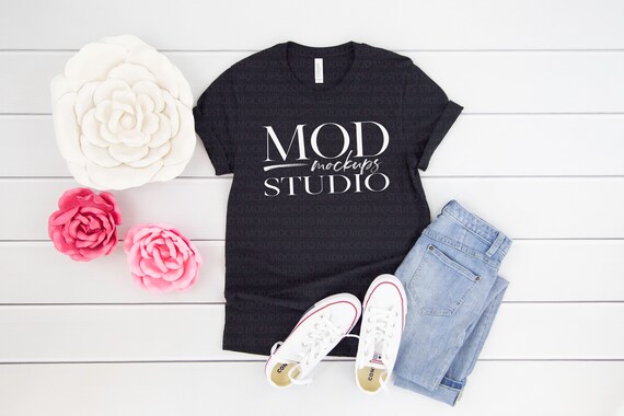 Valentine T-Shirt Mockup Black Heather Bella Canvas 3001