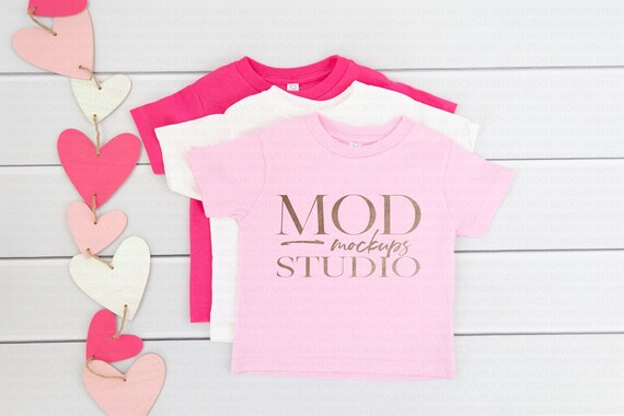 Valentine T-Shirt Mockup Rabbit Skins Hot Pink White