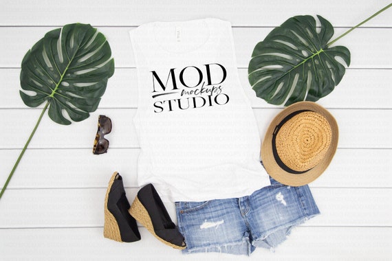 Bella Canvas 8803 Mockup White Tank Flat Lay Muscle