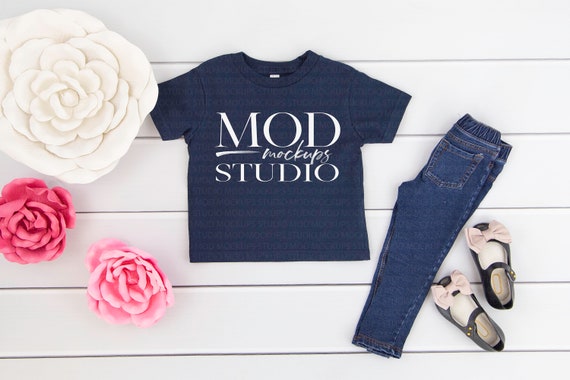 Valentine T-Shirt Mockup Rabbit Skins Navy 3301t Toddler