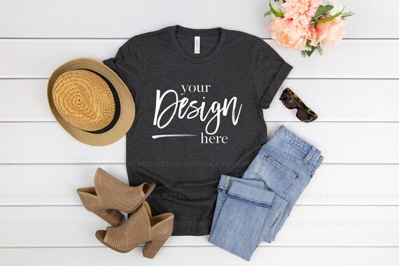 Dark Grey Heather 3001 Bella Canvas T Shirt Mockup Women Etsy