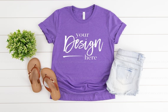 T Shirt Mockup Bella Canvas 3001 Mockup Heather Team Purple Etsy
