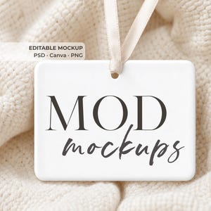 Mockup för neutral ornament, Mockup för platt lay-ornament, Mockup för rektangulär keramisk ornament, Mockup för Canva, PSD Smart Object MM1010