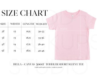 Bella Canvas 3001T Mockup Size Chart | Bella Canvas Size Chart Youth | Size Chart Bella 3001T | 3001T Size Chart | Bella Canvas Size Guide