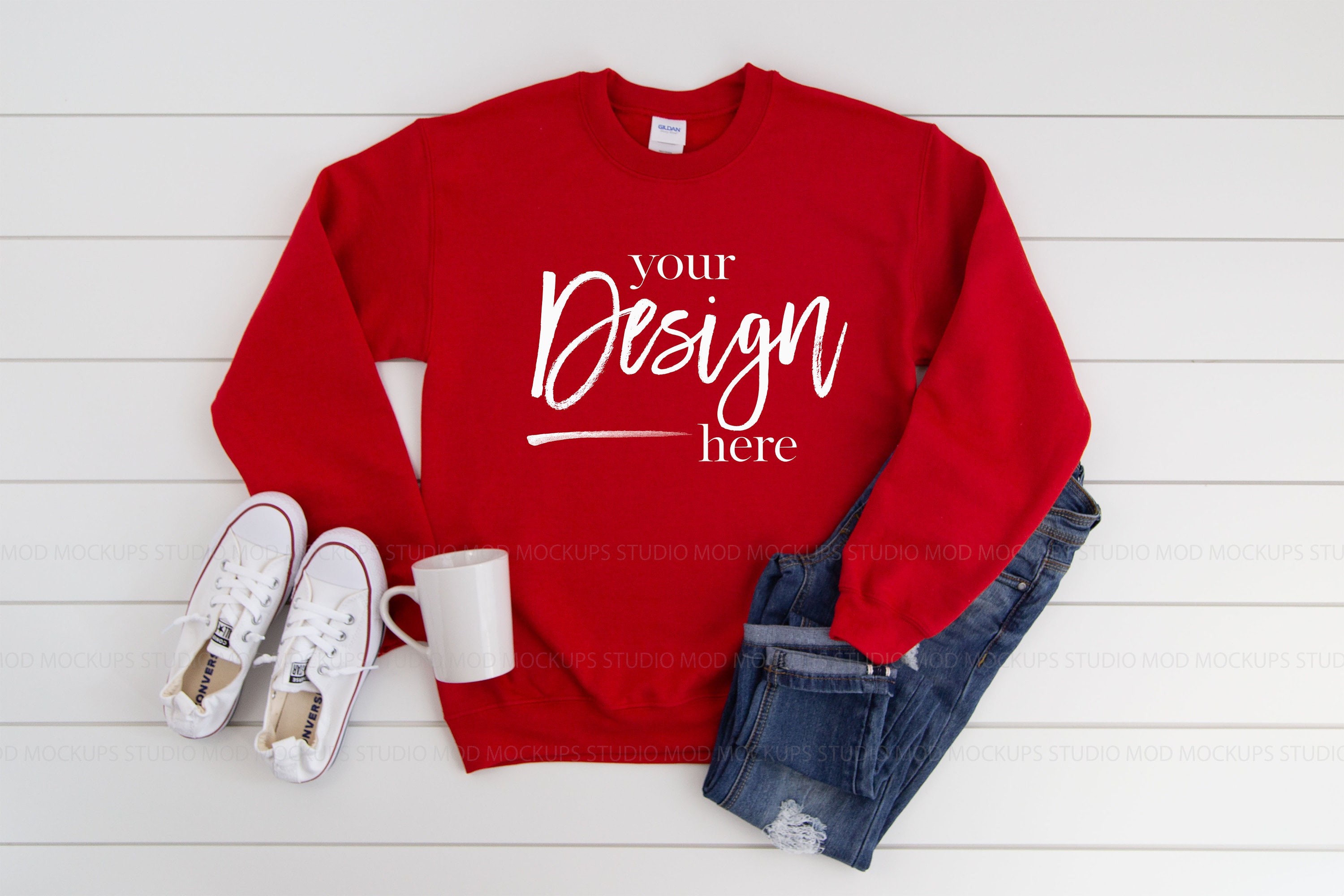 Download Sweatshirt Mockup Gildan 18000 Mockup RED Sweatshirt t ...