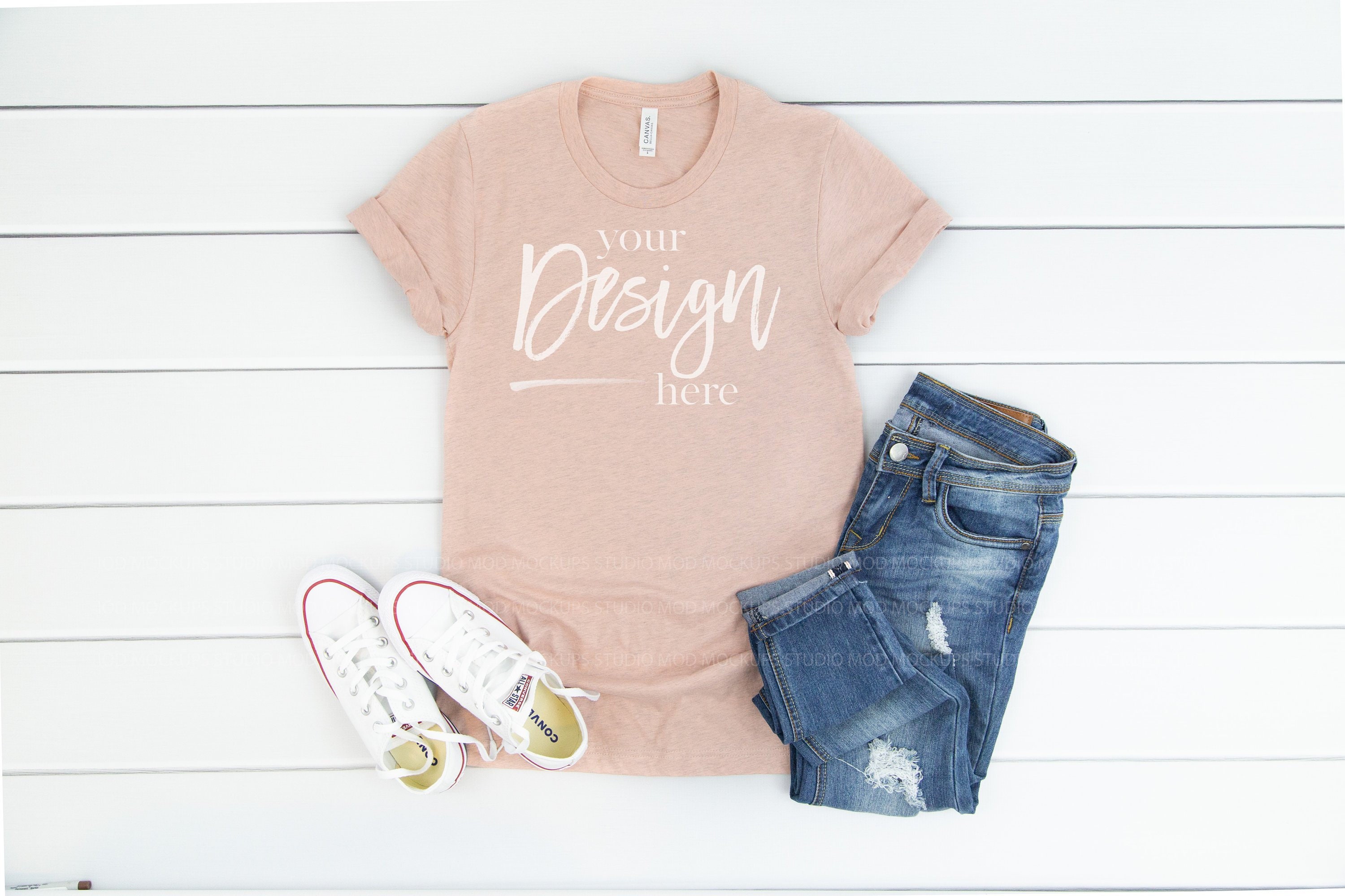 T-Shirt Mockup | HEATHER PRISM PEACH Bella Canvas 3001 Mockup