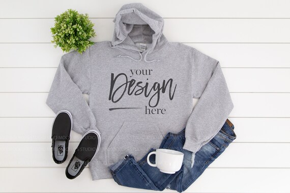 Download Hoodie Mockup Sports Grey Sweatshirt Mock Up Gildan 18500 Etsy