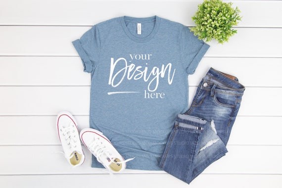 Denim Triblend Bella Canvas 3413 T Shirt Mockup Women Etsy
