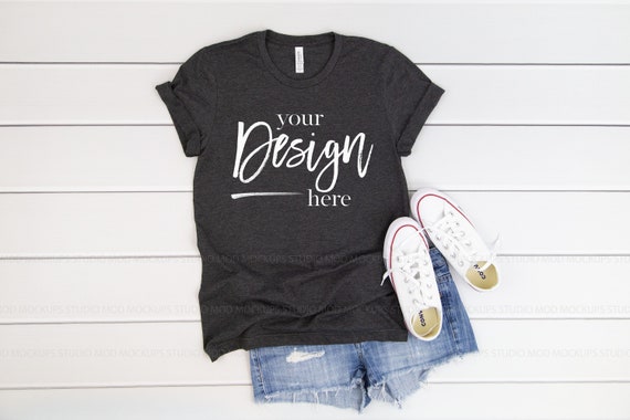 Dark Grey Heather 3001 Bella Canvas T Shirt Mockup Women Etsy