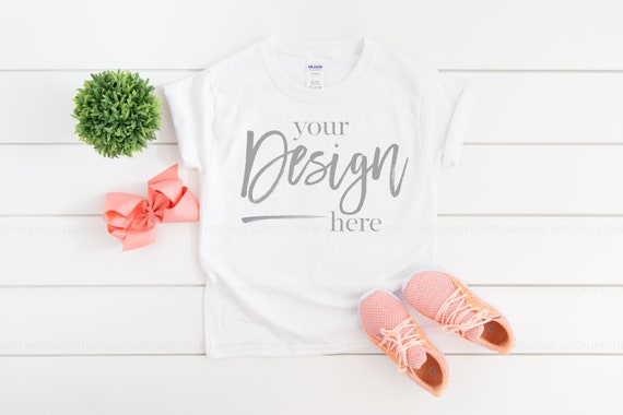 Download T Shirt Mockup Gildan Youth 5000b White Girls Tshirt Mockups Etsy