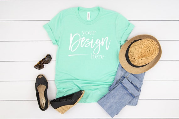 Tshirt Mockup Mint Triblend Tee Mockup Bella Canvas 3413 Flat Etsy