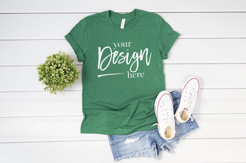 Download Heather Grass Green 3001 Bella Canvas T-shirt Mockup Women ...