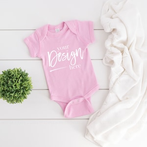 Baby Bodysuit Mockup, PINK, Baby Mockup, Baby Mock up, Rabbit Skins Mockup, Rabbit Skins 4400 Mockups, Baby Mock-up Stock Photo