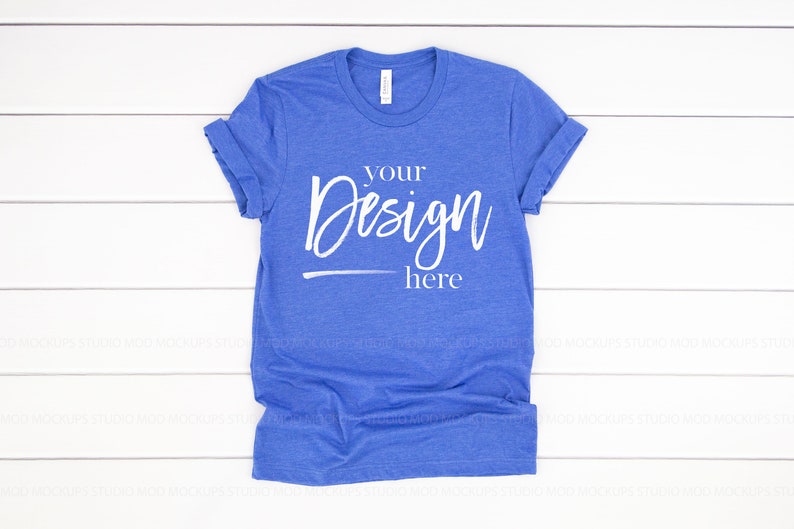 Download Heather True Royal T-Shirt Mockup Bella Canvas 3001 T ...