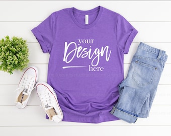 T Shirt Mockup, Bella Canvas 3001 Mockup, Heather Team Purple, Tshirt mockup, shirt mockup, Flat Lay, Mock up Shirt, T-shirt Mockup