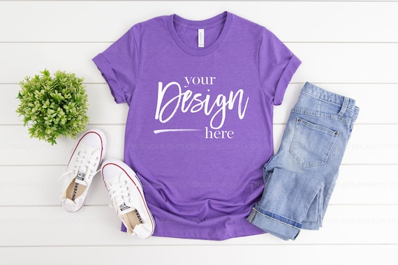 Download T Shirt Mockup Bella Canvas 3001 Mockup Heather Team Purple Etsy