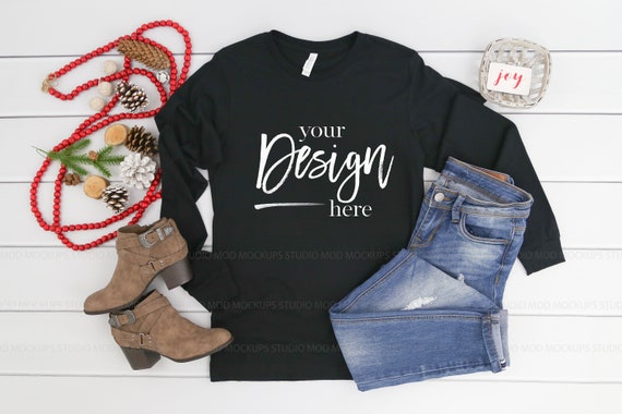 Bella Canvas 3501 Black Long Sleeve Mockup Holiday Mockup Etsy