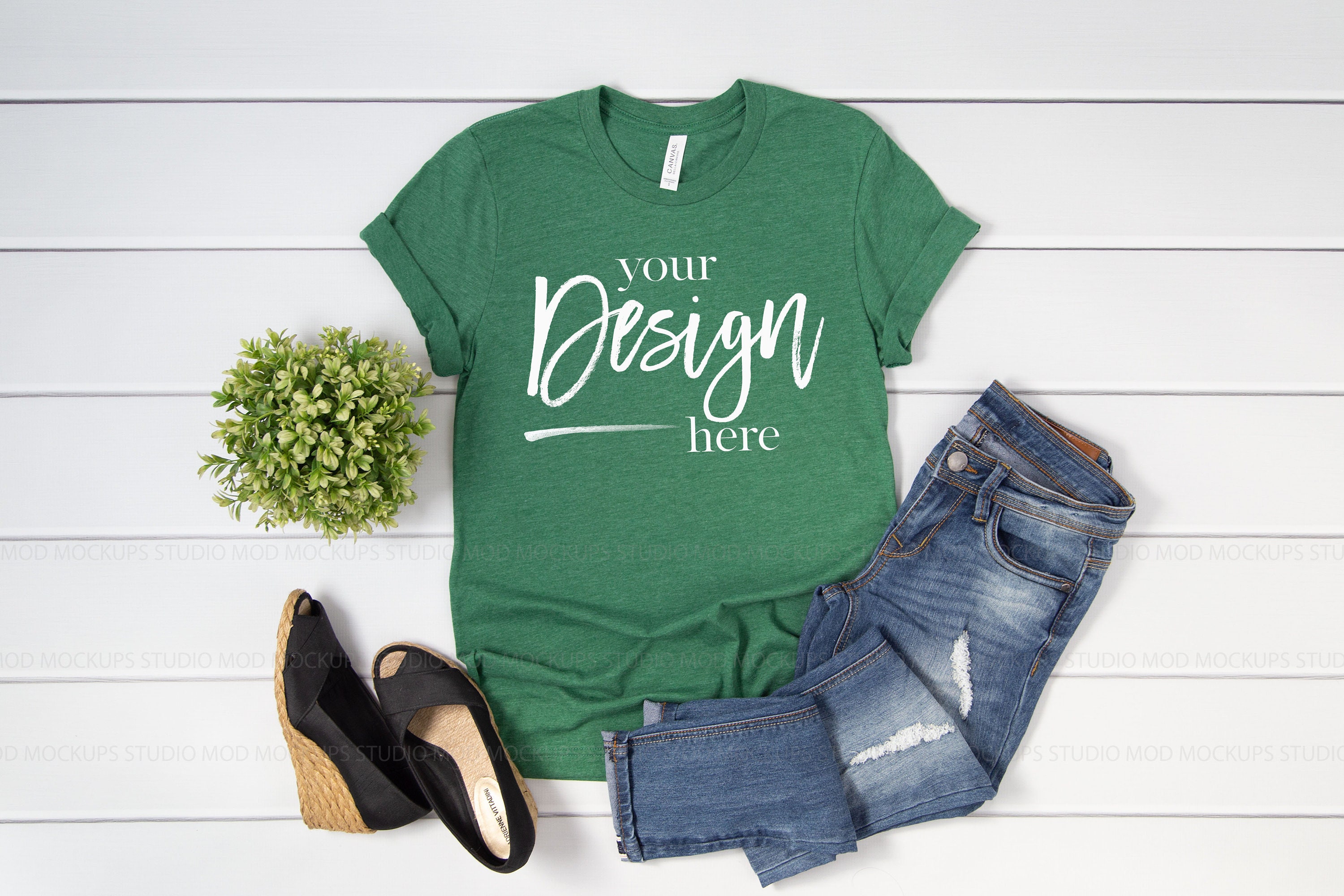 Download Heather Grass Green 3001 Bella Canvas T-shirt Mockup Women ...