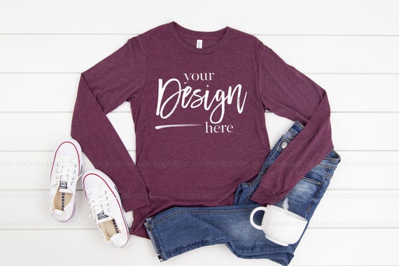 Bella Canvas Maroon Triblend Unisex T-shirt Mockup Mock Up Wood Background Flat Lay Fall Mockup Halloween Mockup bella canvas mockup