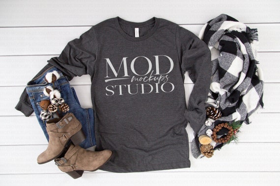 Dark Grey Heather Bella Canvas 3501 Long Sleeve Mockup Etsy