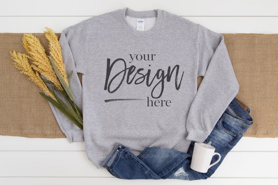 Sweatshirt Mockup Gildan 18000 Mockup Sport Grey Sweatshirt Etsy