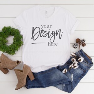Tshirt Mockup Holiday Mockup Christmas Mockup Bella Canvas Mockup WHITE Tee Mockup Bella Canvas 3001 Flat Lay Shirt T-shirt Mockup