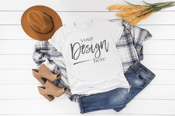 Bella Canvas 3413 White Fleck Triblend T Shirt Mockup Fall Etsy