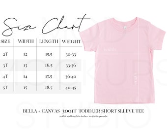 Bella Canvas 3001T Mockup Size Chart | Bella Canvas Size Chart Youth | Size Chart Bella 3001T | 3001T Size Chart | Bella Canvas Size Guide