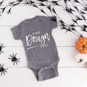 Rabbit Skins 4400 Mockups, GRANITE HEATHER Baby Mockup, Baby Bodysuit Mockup, Baby Mock up, Rabbit Skins Mockup, Baby Mock-up Stock Photo