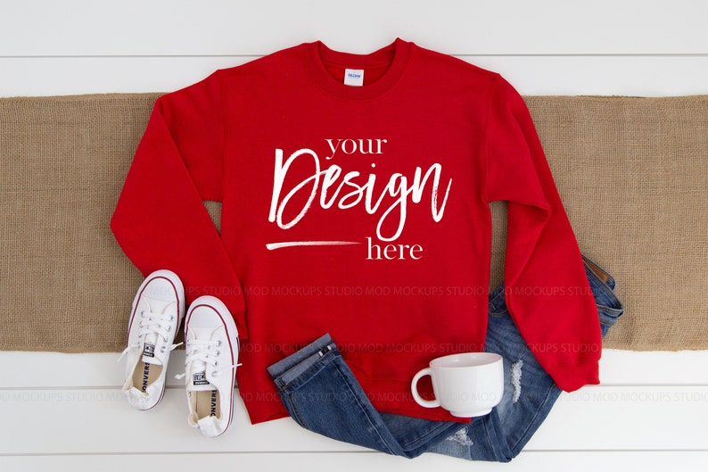 Download Gildan 18000 Mockup Farmhouse mockup Sweatshirt Mockup RED | Etsy