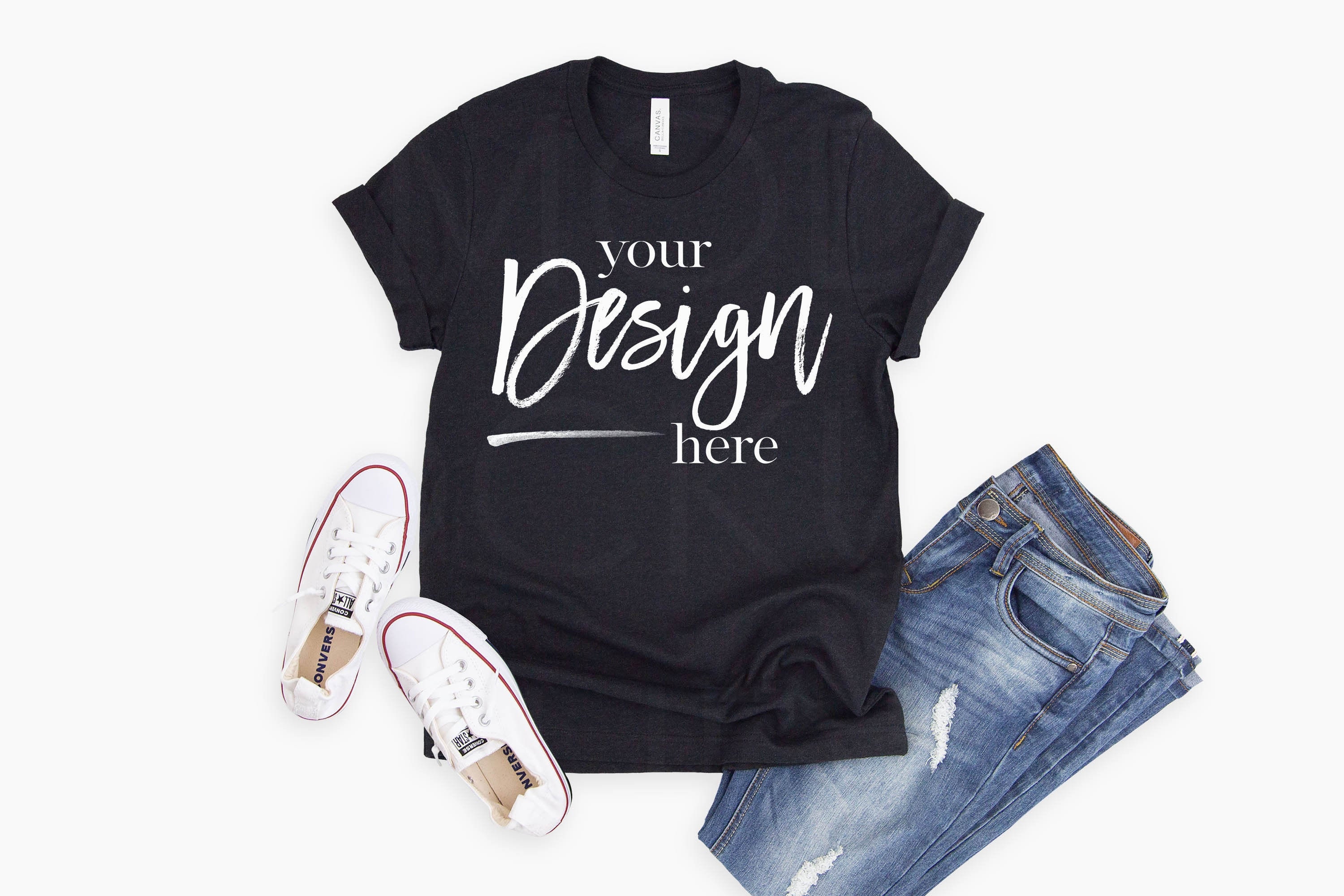 Download T-Shirt Mockup BLACK HEATHER Bella Canvas 3001 Tshirt ...